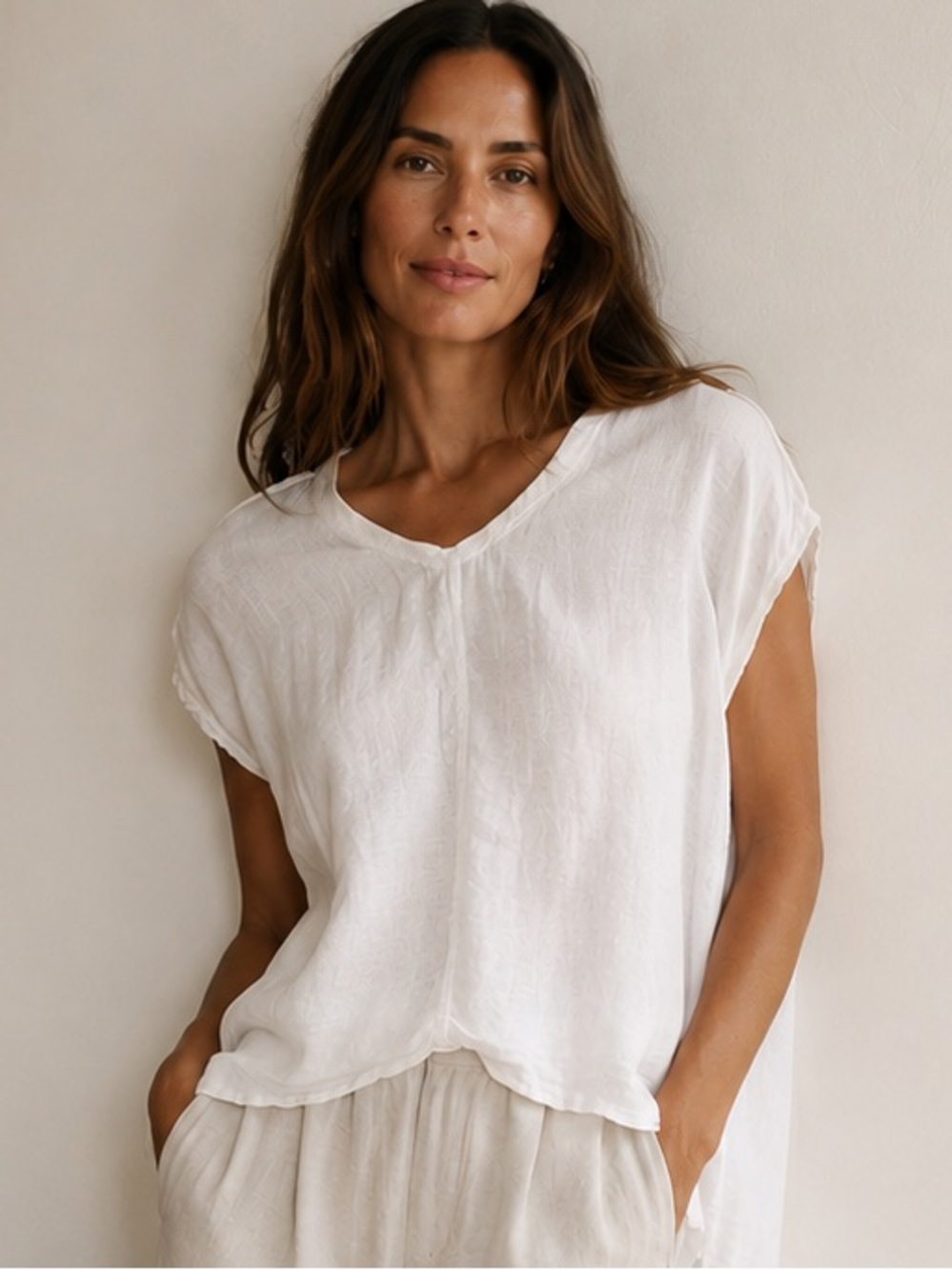 Flax White Relaxed Linen Tunic Top